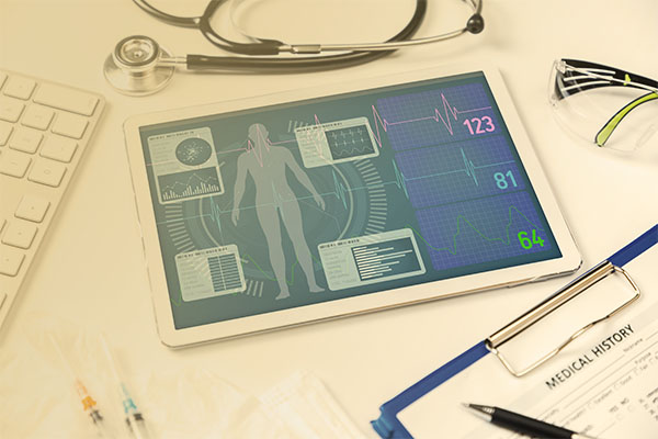 tablet device with health stats displayed on screen